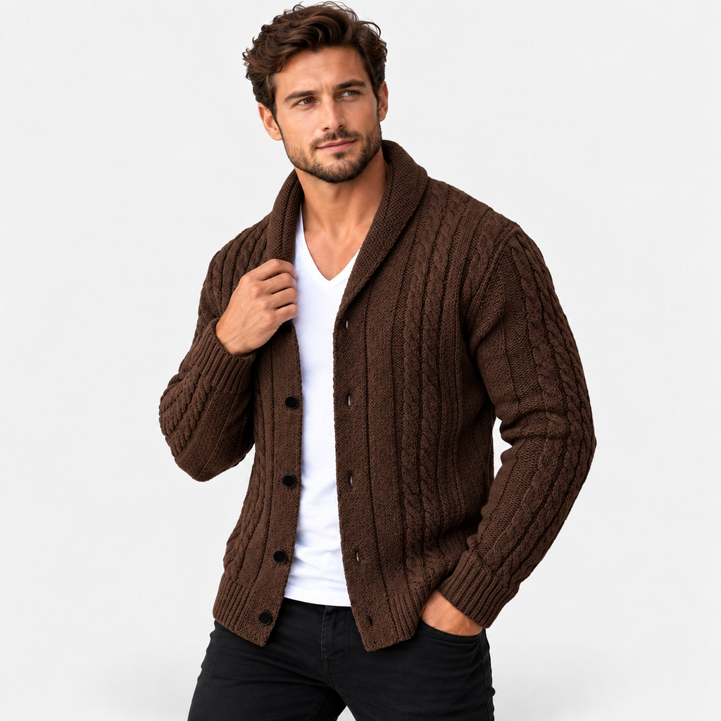 Men’s Cable Knit Button Cardigan – Warm Casual Autumn & Winter Sweater
