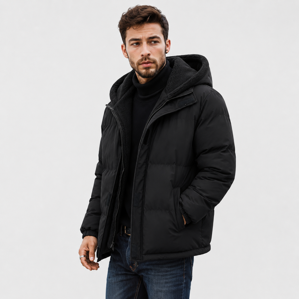 Men’s Winter Jacket with 2-in-1 Look – Padded Hooded Jacket
