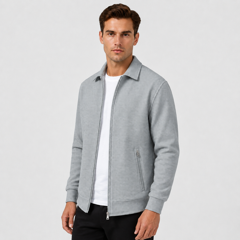 Men’s Waffle-Knit Full-Zip Jacket – Lightweight Casual Sporty Jacket
