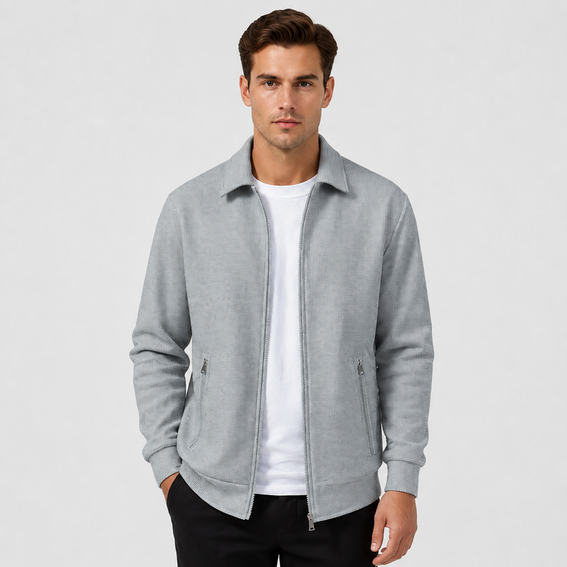 Men’s Waffle-Knit Full-Zip Jacket – Lightweight Casual Sporty Jacket