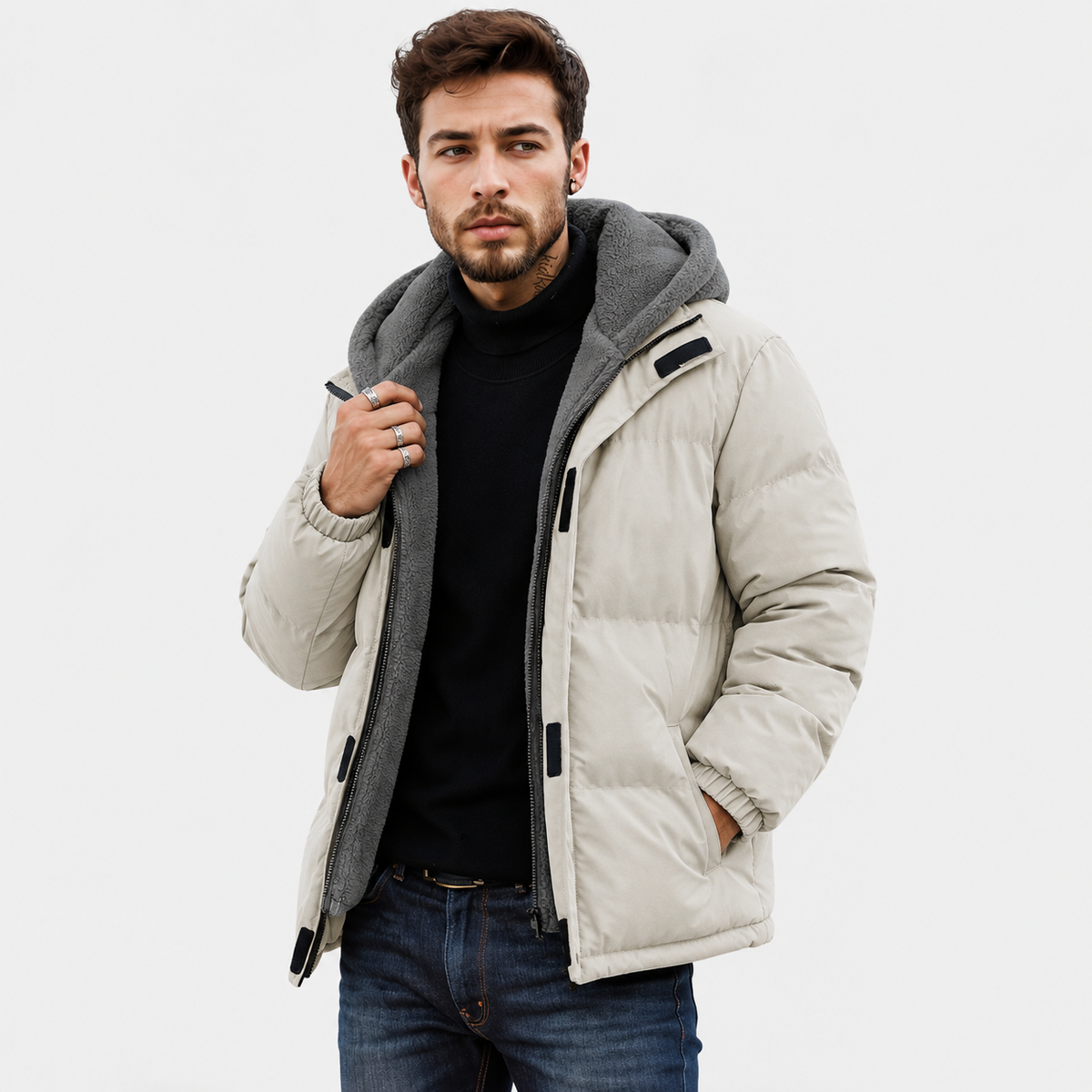 Men’s Winter Jacket with 2-in-1 Look – Padded Hooded Jacket