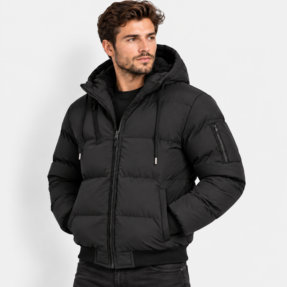 Men’s Hooded Fleece-Lined Padded Jacket
