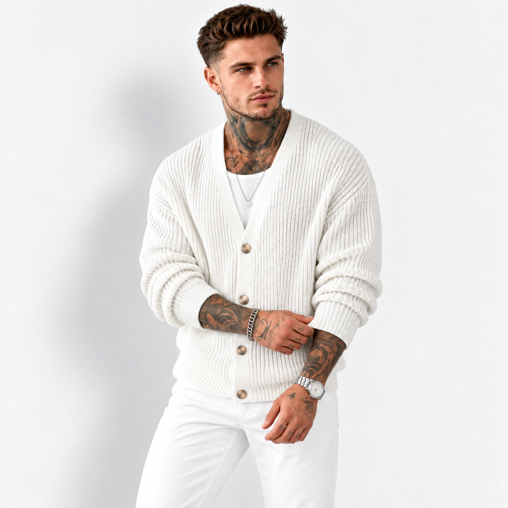 Men’s Dark Green Knit Cardigan – Casual Lapel Open-Front Fall & Winter Sweater
