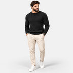 Men’s Ribbed Jacquard Knit Sweater – Casual Spring & Autumn Top