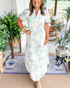 Camille | Klassieke toile maxi jurk geplooid getailleerd