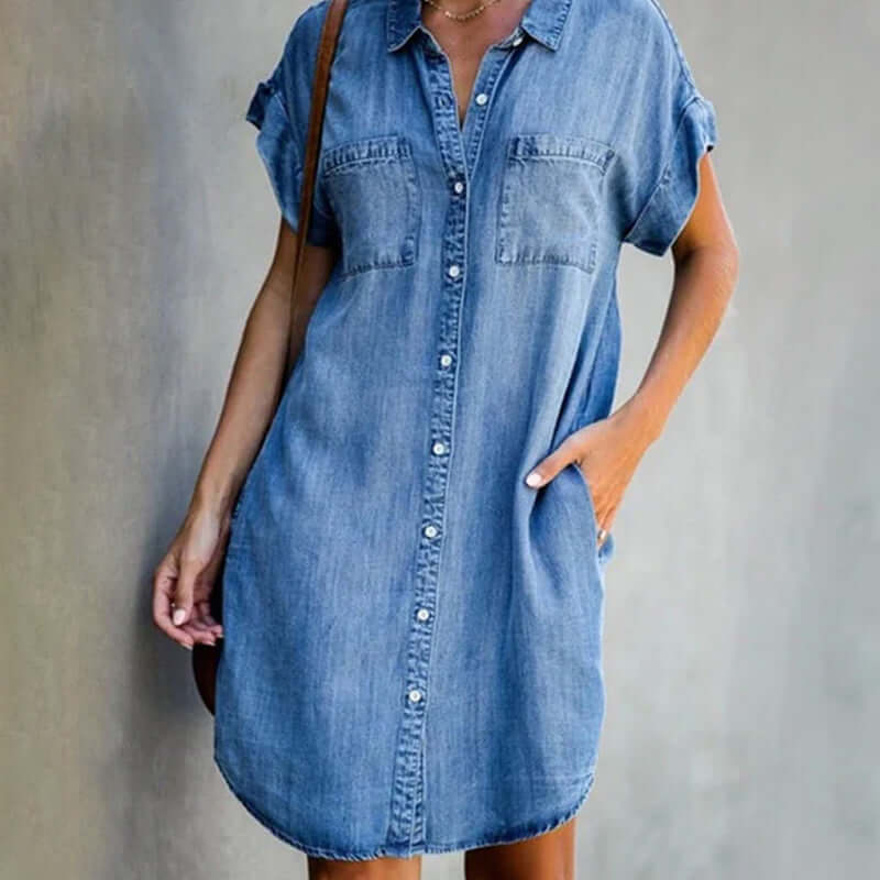 Malou | denim midi jurk casual tijdloos