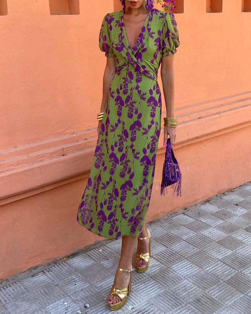 Deva | bloemenprint midi jurk v-hals zomer casual