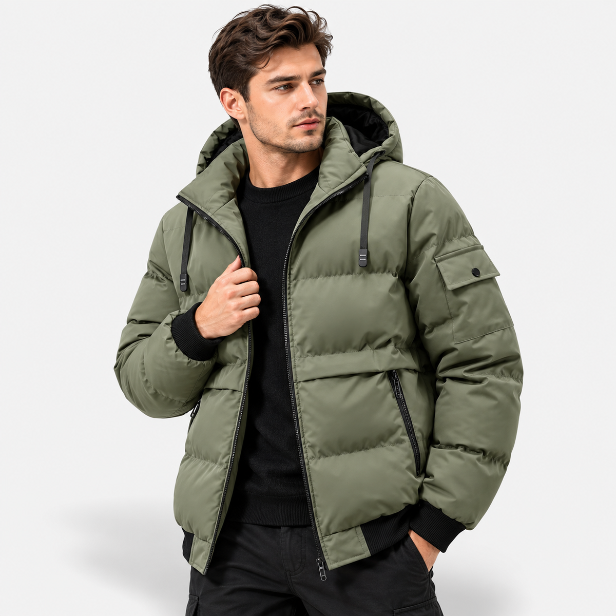 Men’s Winter Hooded Jacket – Removable Hood Casual Loose-Fit Coat