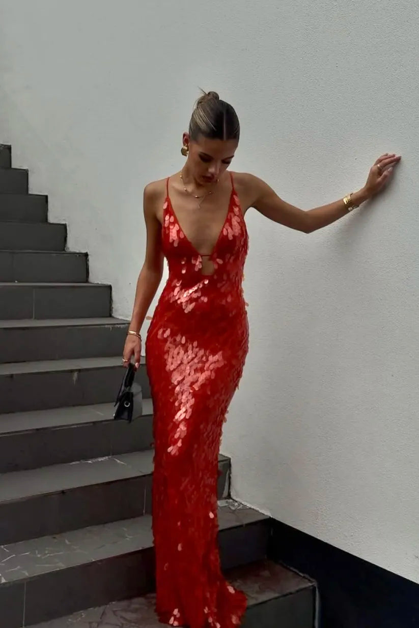 Holly | Pailletten maxi jurk open rug glamour avond