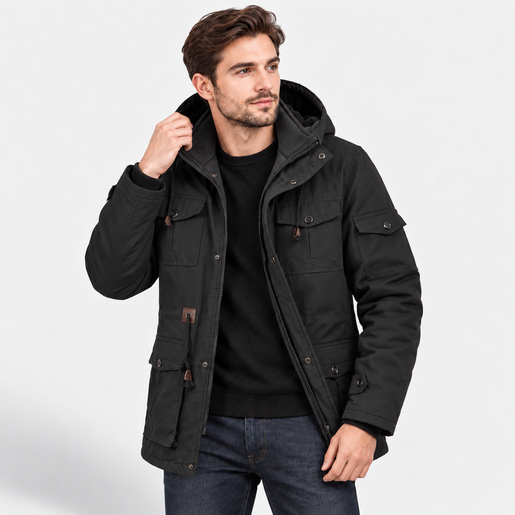 Men’s Heavyweight Detachable Hood Cargo Bomber Jacket