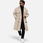 Men’s Double-Breasted Trench Coat – Mid-Length Casual Autumn & Winter Overcoat