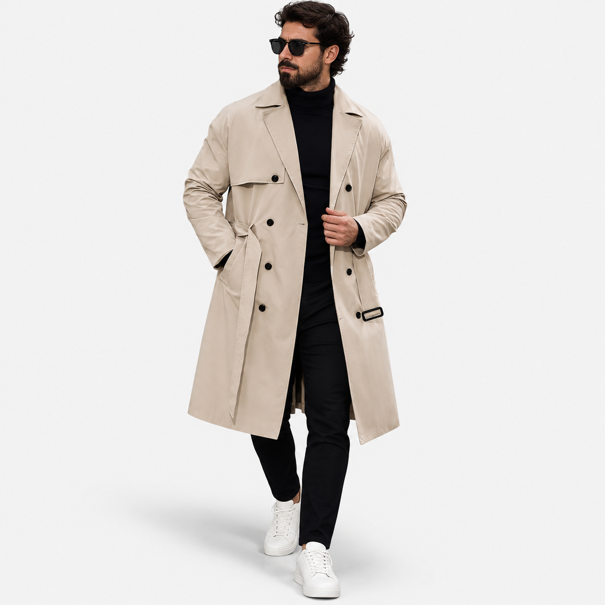 Men’s Double-Breasted Trench Coat – Mid-Length Casual Autumn & Winter Overcoat
