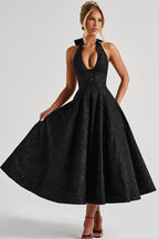 Genevieve | Halter jacquard maxi jurk v-hals elegant chic