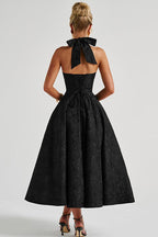 Genevieve | Halter jacquard maxi jurk v-hals elegant chic