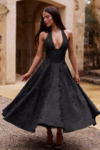 Genevieve | Halter jacquard maxi jurk v-hals elegant chic