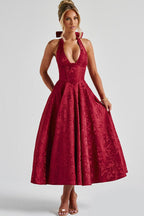 Genevieve | Halter jacquard maxi jurk v-hals elegant chic