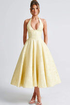 Genevieve | Halter jacquard maxi jurk v-hals elegant chic