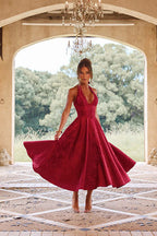 Genevieve | Halter jacquard maxi jurk v-hals elegant chic