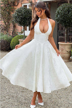 Genevieve | Halter jacquard maxi jurk v-hals elegant chic