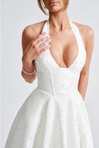 Genevieve | Halter jacquard maxi jurk v-hals elegant chic