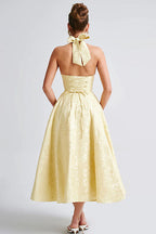 Genevieve | Halter jacquard maxi jurk v-hals elegant chic