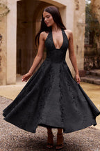 Genevieve | Halter jacquard maxi jurk v-hals elegant chic