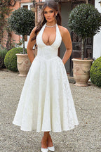 Genevieve | Halter jacquard maxi jurk v-hals elegant chic