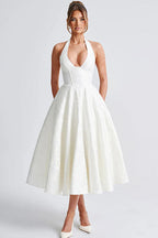 Genevieve | Halter jacquard maxi jurk v-hals elegant chic