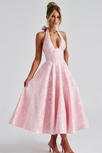 Genevieve | Halter jacquard maxi jurk v-hals elegant chic
