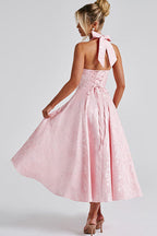Genevieve | Halter jacquard maxi jurk v-hals elegant chic