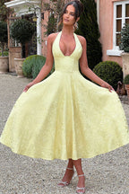 Genevieve | Halter jacquard maxi jurk v-hals elegant chic