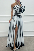 Cordelia | Gestreepte één schouder maxi jurk elegant