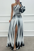 Bonnie | Gestreepte één schouder maxi jurk elegant