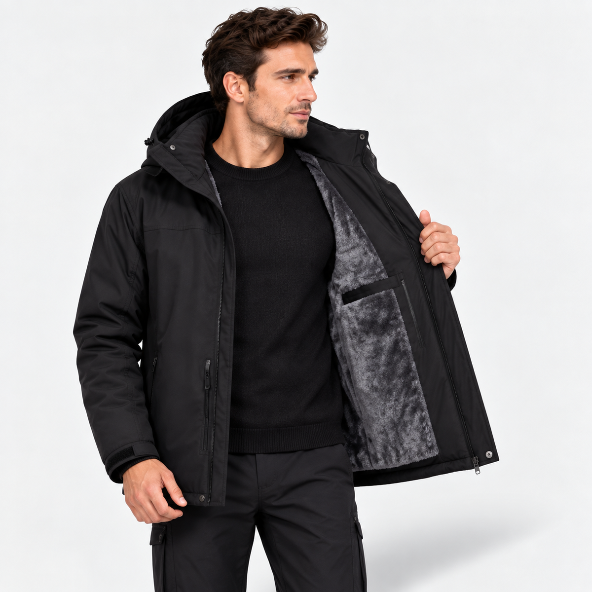 Men’s Heavyweight Fleece-Lined Hooded Winter Jacket