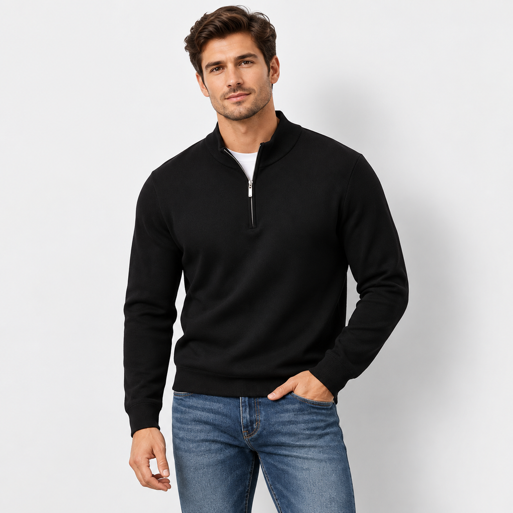 Men’s Warm Stand Collar Zip-Up Knit Sweater – Business Casual Fall & Winter Pullover