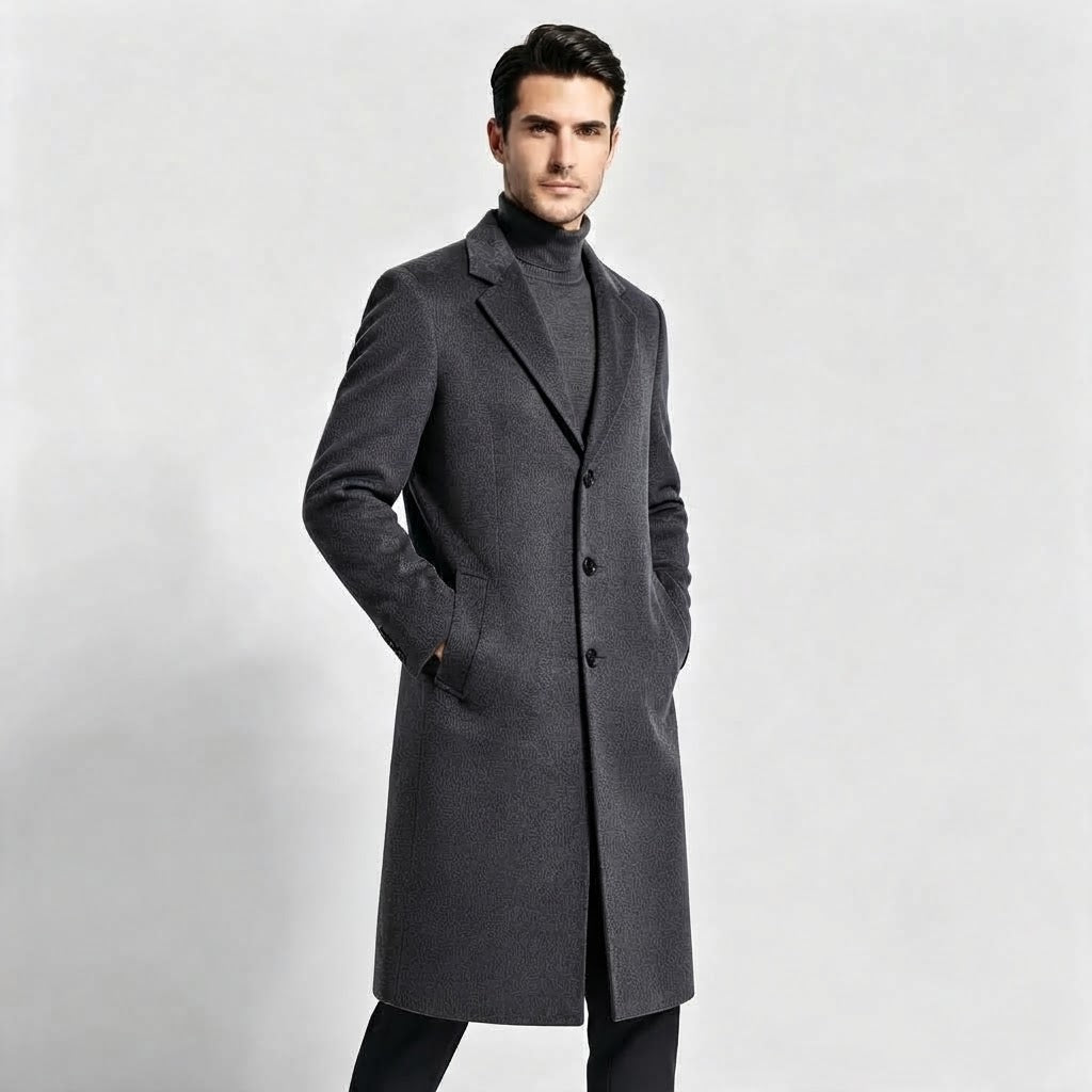 Men’s Long Tweed Overcoat – Warm Wool Blend Autumn & Winter Coat