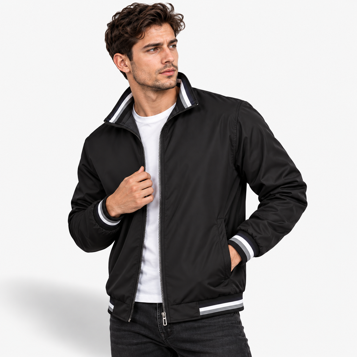 Men’s Stand Collar Pilot Jacket – Color Block Casual Sportswear