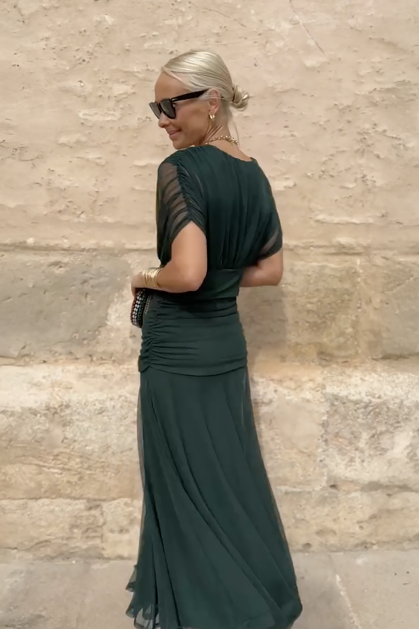 Alison | Vloeiende maxi jurk v-hals geplooid elegant