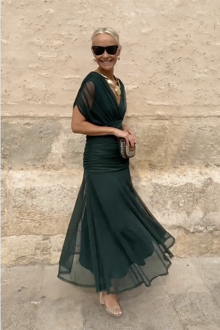 Alison | Vloeiende maxi jurk v-hals geplooid elegant