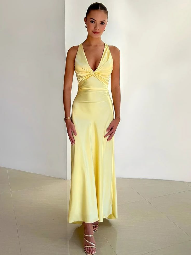 Beatrice | Elegante maxi jurk v-hals strikdetail rug