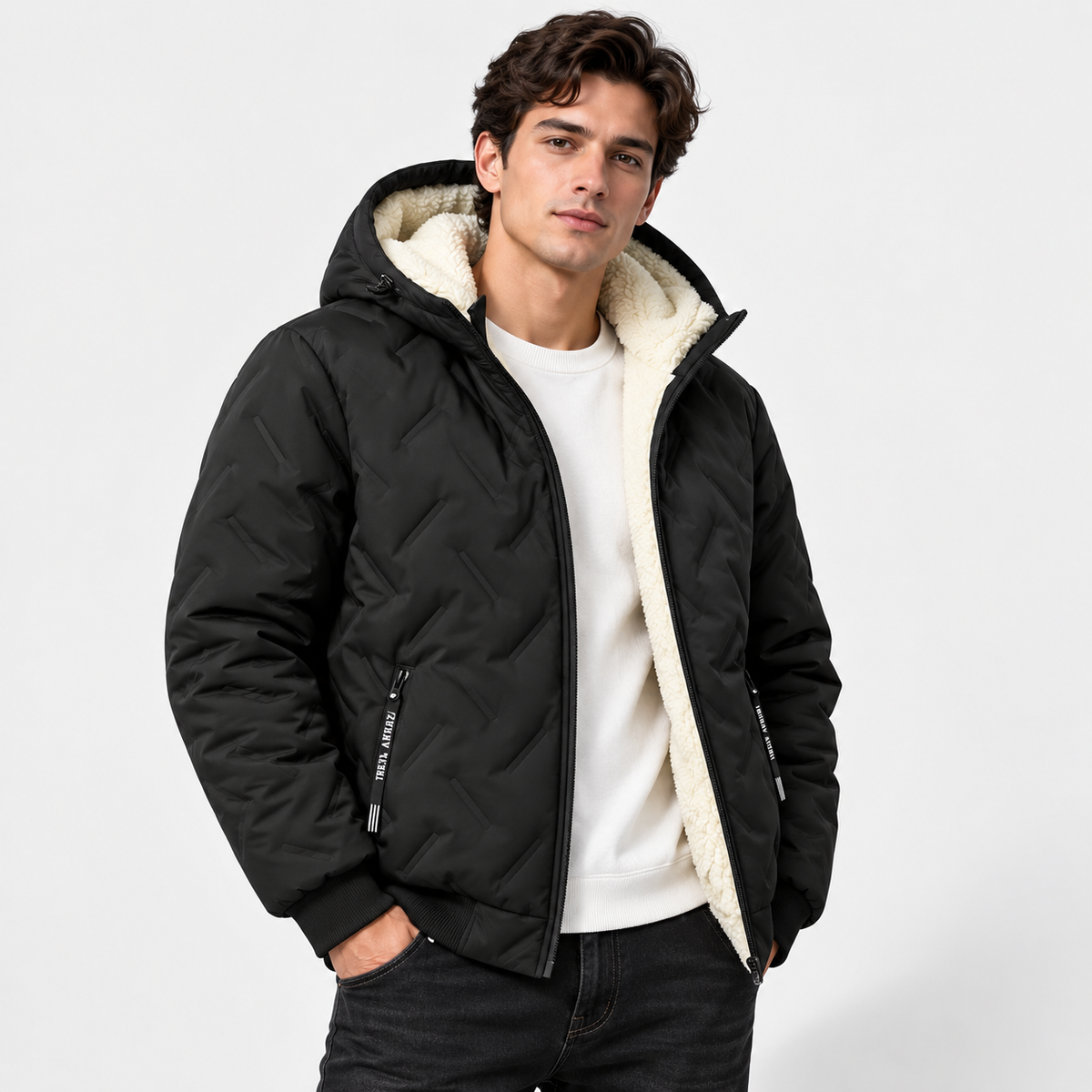 Men's Fleece-Lined Hooded Padded Jacket – Warm Autumn & Winter Coat