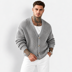 Men’s Dark Green Knit Cardigan – Casual Lapel Open-Front Fall & Winter Sweater