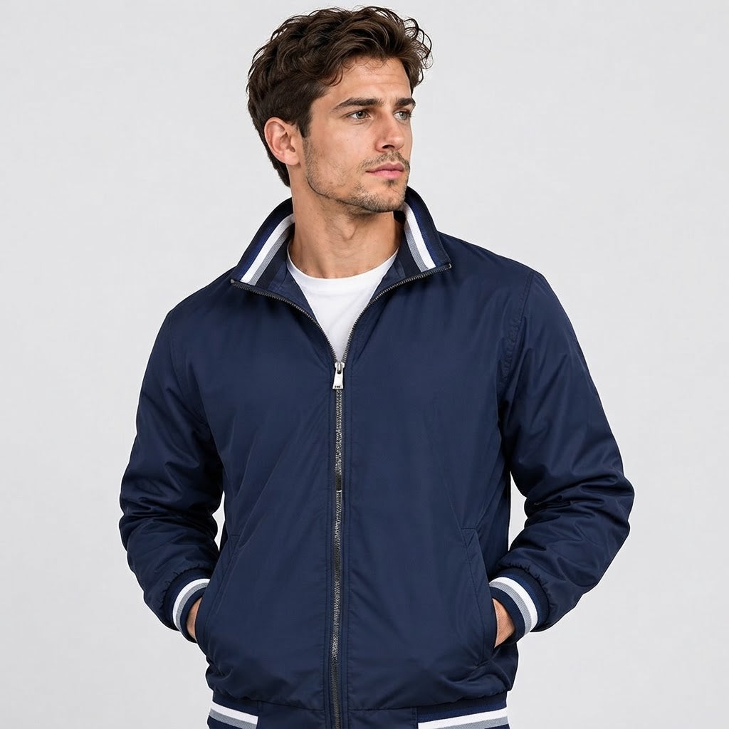 Men’s Stand Collar Pilot Jacket – Color Block Casual Sportswear