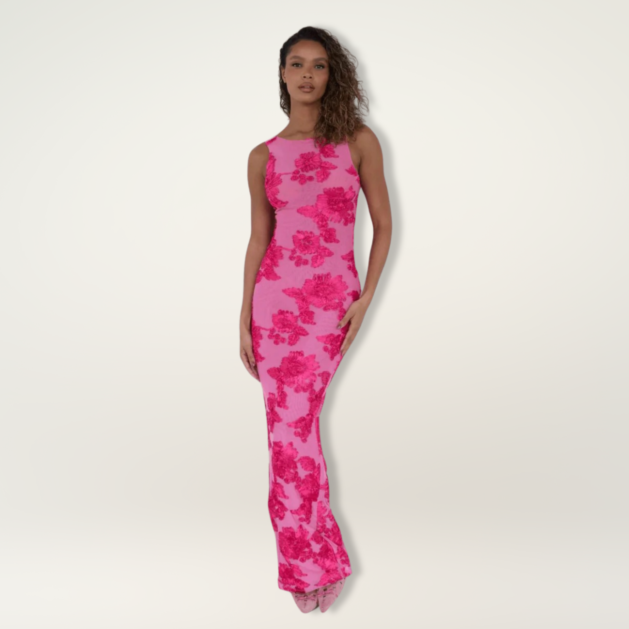 Lily | Elegante bloemen maxi jurk roze vloeiend