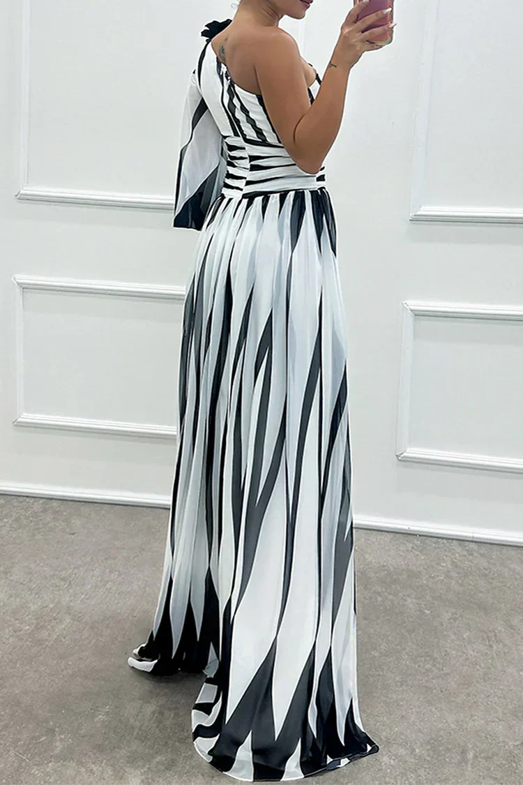 Cordelia | Gestreepte één schouder maxi jurk elegant