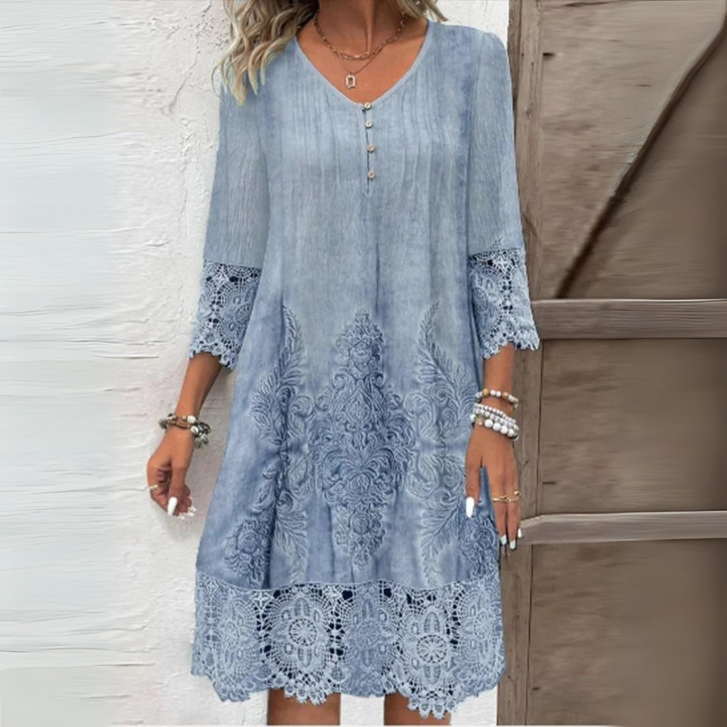 Helena | katoenen zomerjurk v-hals kanten details luchtig