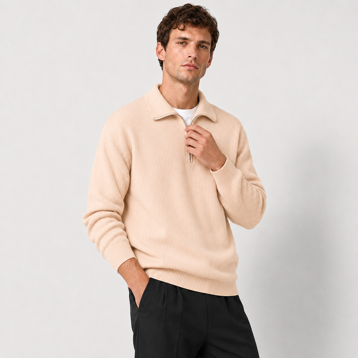 Men's Ribbed Half-Zip Knit Sweater