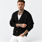 Men’s Dark Green Knit Cardigan – Casual Lapel Open-Front Fall & Winter Sweater