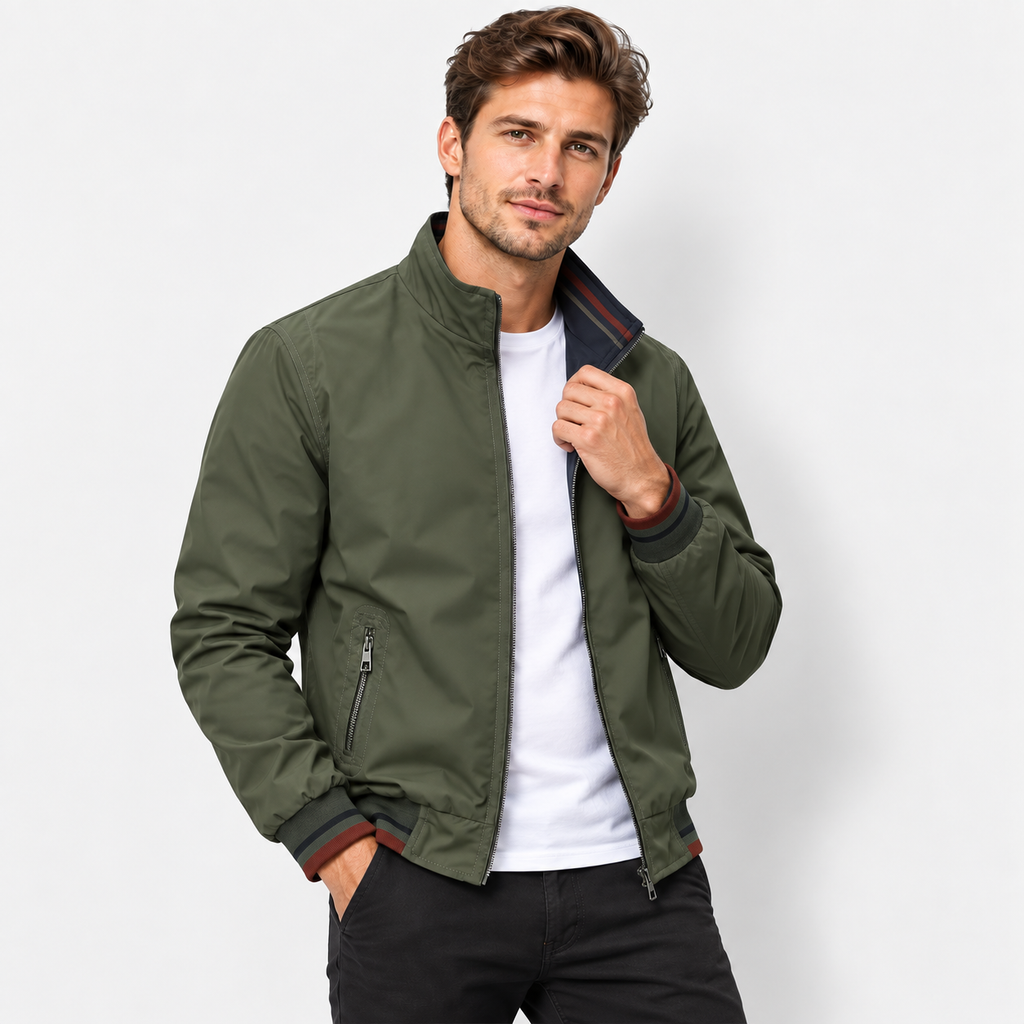 Men’s Reversible Utility Jacket – Stand Collar Casual Zip-Up Coat