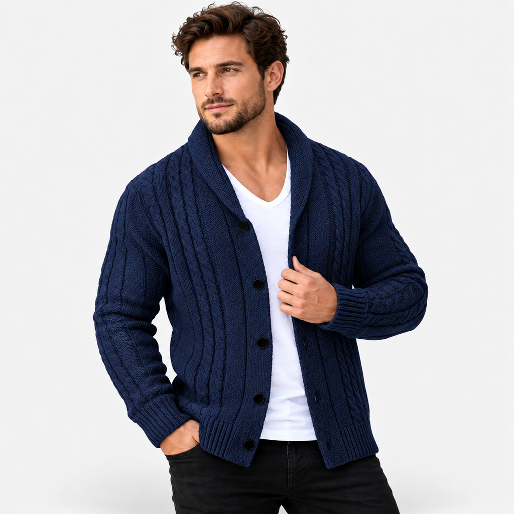 Men’s Cable Knit Button Cardigan – Warm Casual Autumn & Winter Sweater